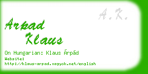 arpad klaus business card