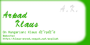arpad klaus business card